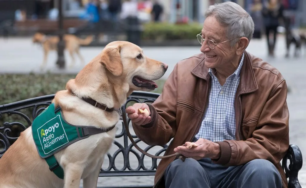 hombre con alzheimer y un terapia animal