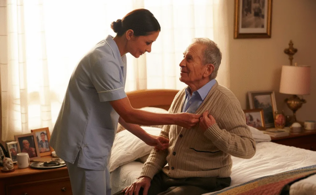 Enfermera asistiendo a persona con Alzheimer