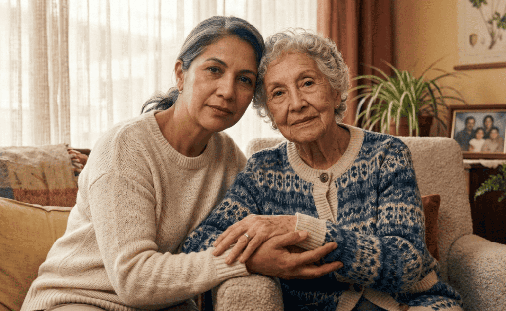 mujer cuidadora junto a su madre