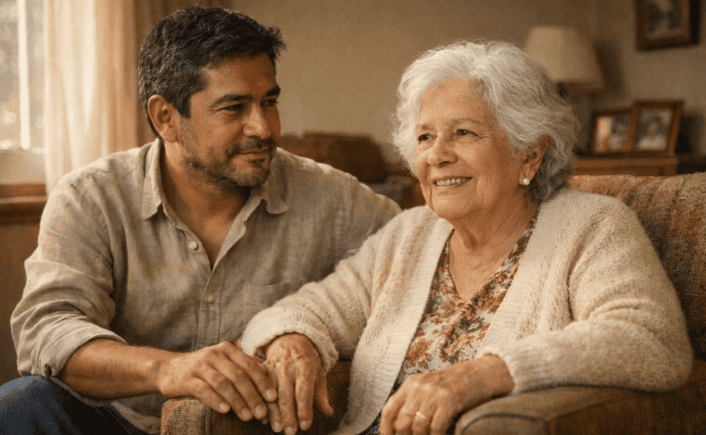 hombre junto a su madre con alzheimer