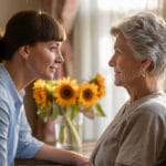 mujer mirando a los ojos a su madre con alzheimer