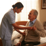 Enfermera asistiendo a persona con Alzheimer