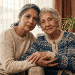 mujer cuidadora junto a su madre